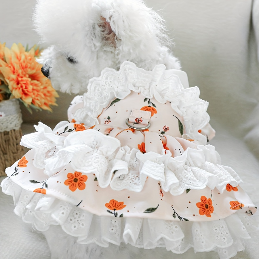 

Spring Tea Party Dress, Marigold Pattern Dog Clothes, Spring And Summer Princess Style For Small Dogs