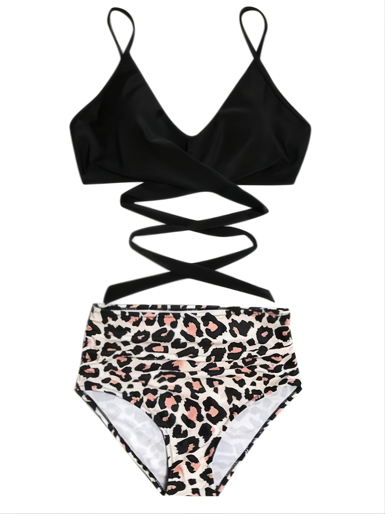 leopard print criss cross back bikini set