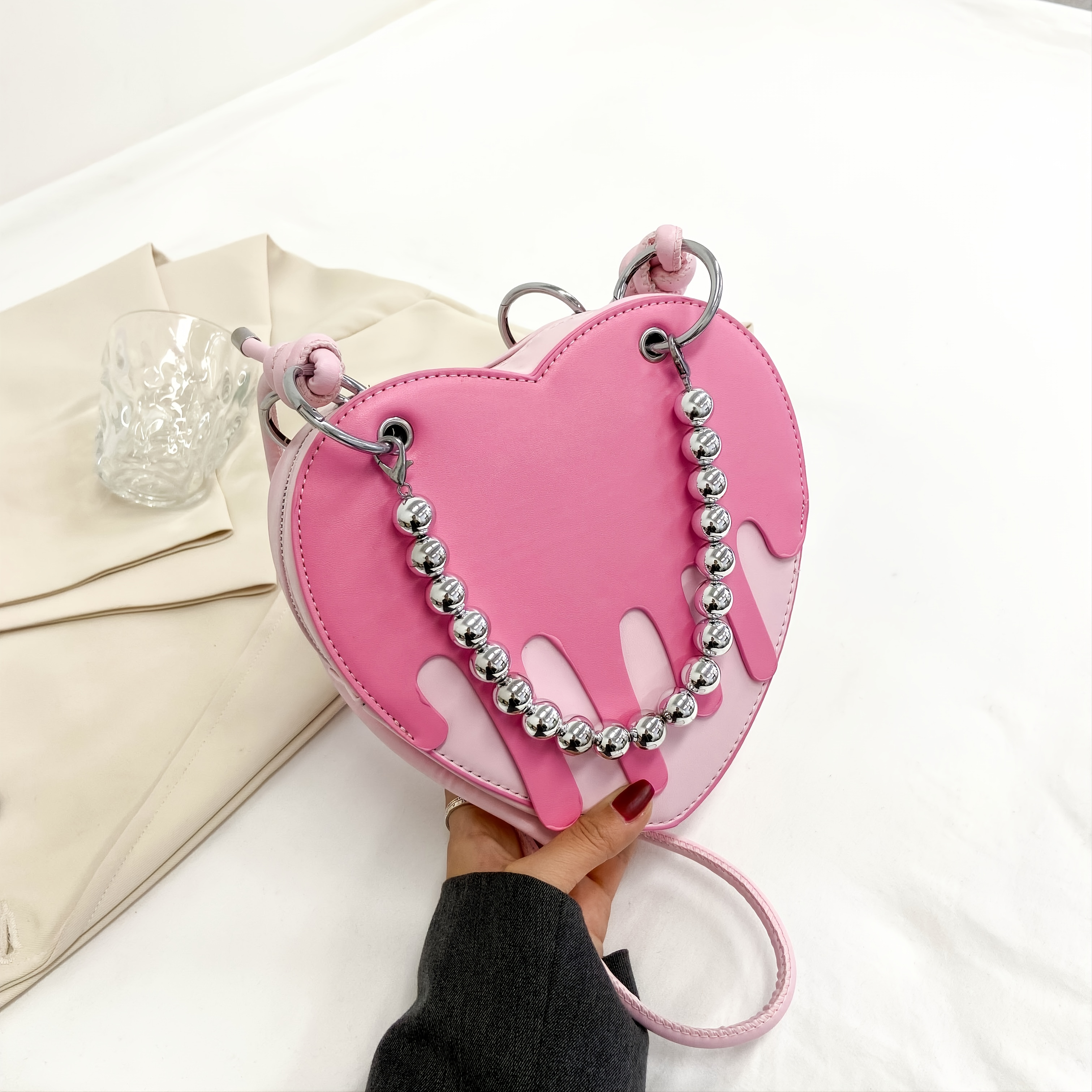 Personality PU Leather Heart-shaped Handbag Fashion Shoulder Bag