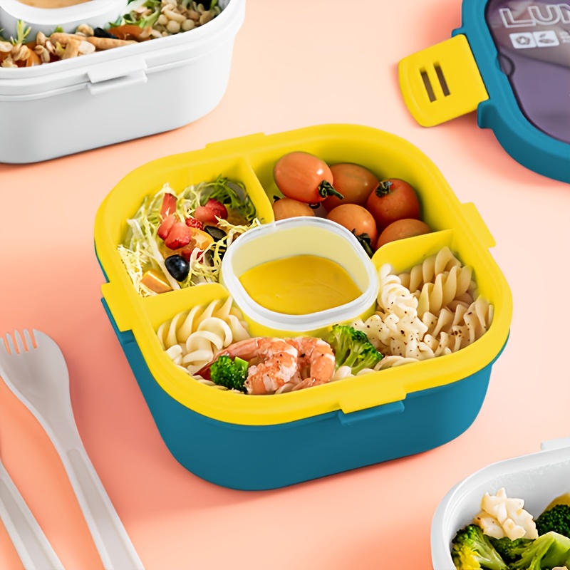 All-in-one Salad Container, Large Salad Bowl, 4-compartment Tray For  Toppings, Sauce Container For Dressings, And Built-in Utensil Set, Salad  Box, Lunch Box, Bpa-free, Microwaveable, Kitchen Accessories - Temu