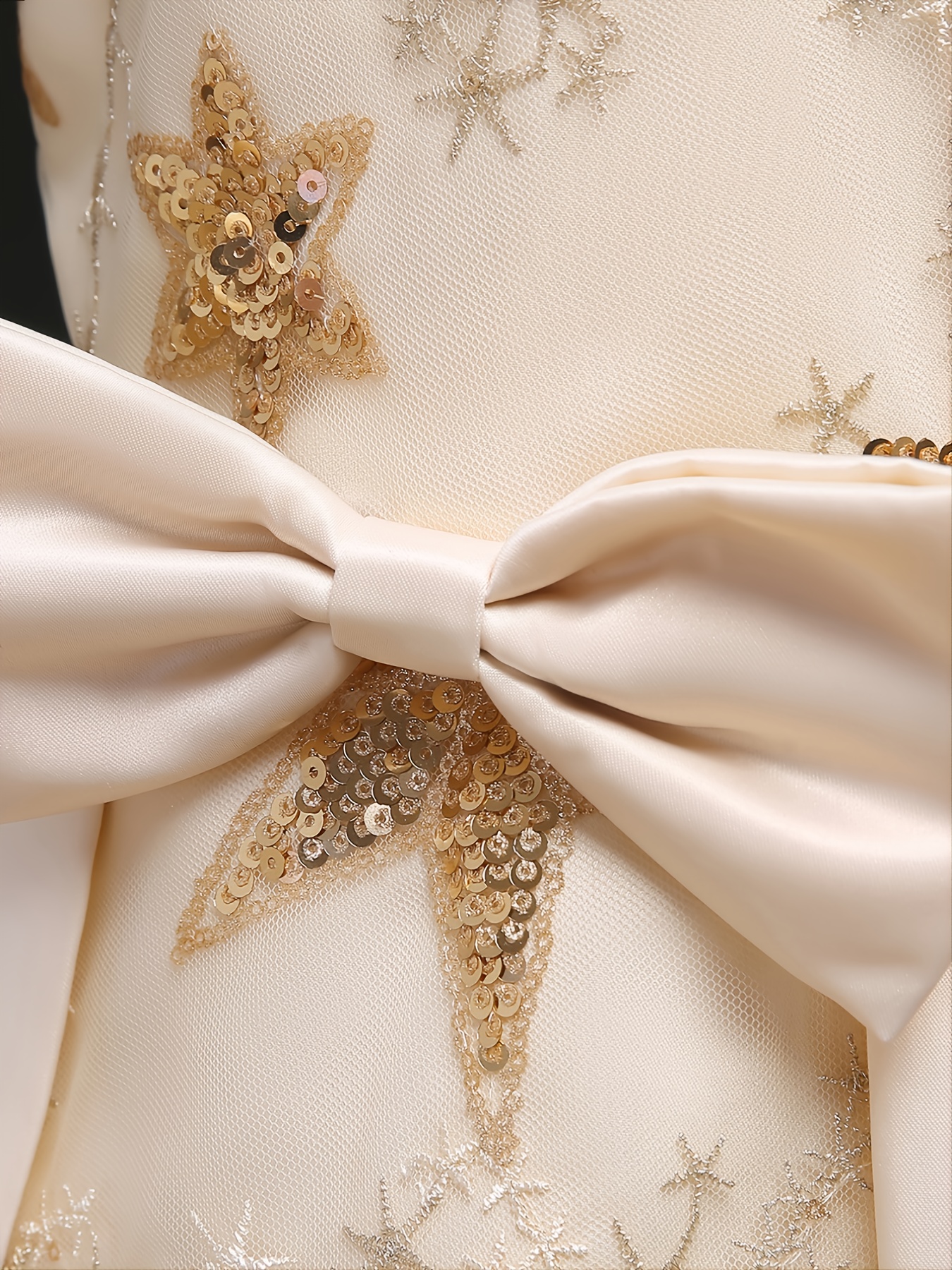 White Frock With Golden Ribbon & Bow