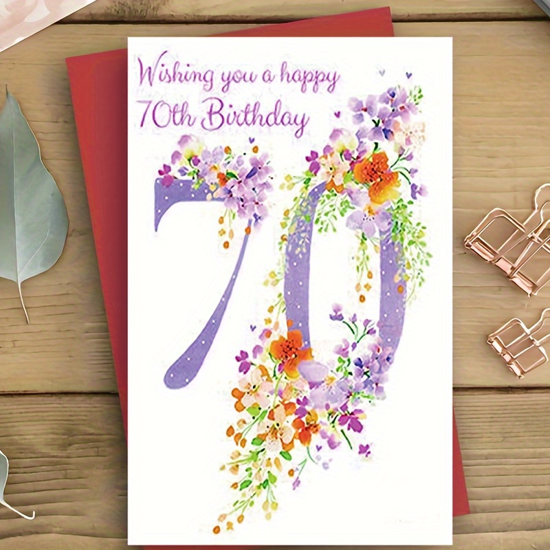 

70th Birthday Greeting Card With Envelope - Elegant Floral Design "wishing You A Happy 70th Birthday" - 1pc Perfect For Family & Friends All Ages