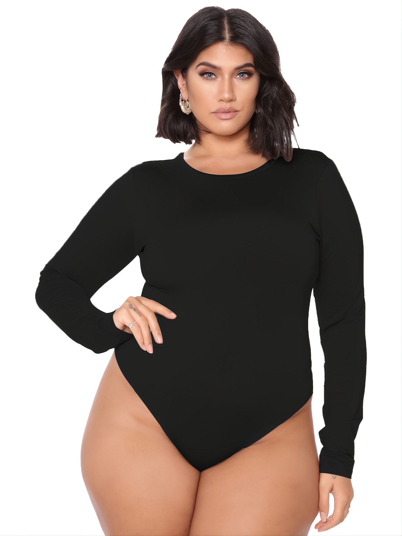 Plus Size Casual Bodysuit Women's Plus Solid Long Sleeve - Temu