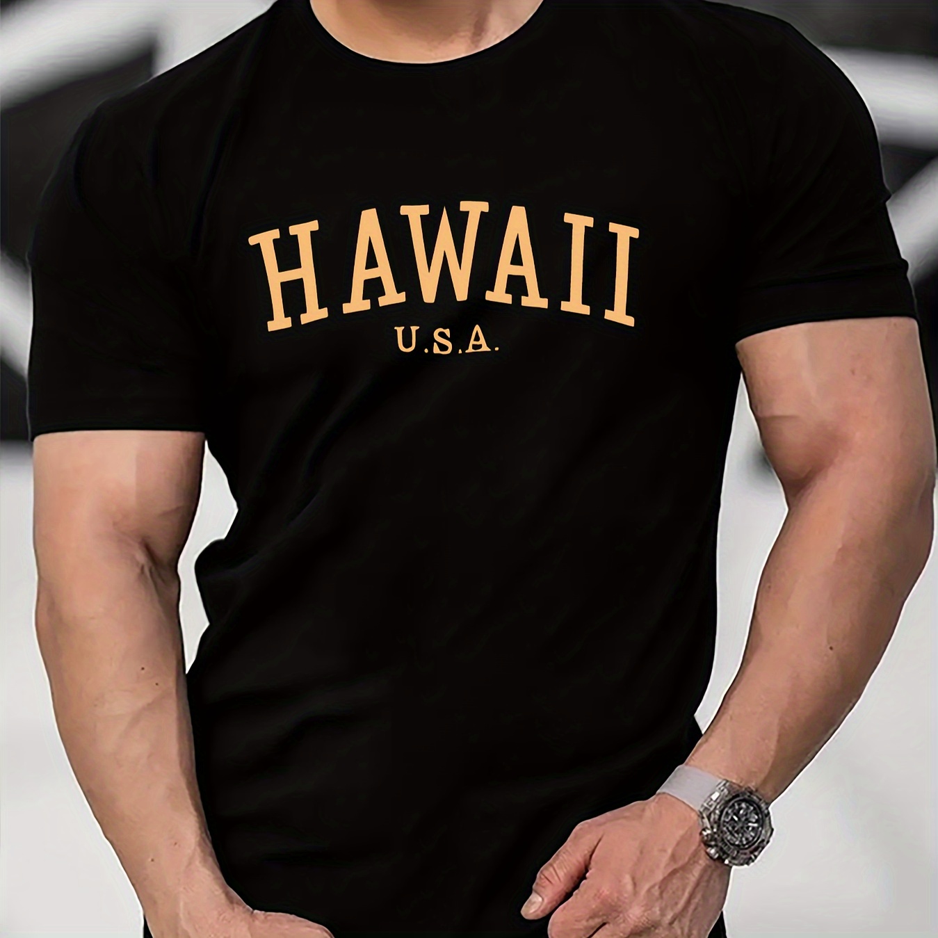 

Hawaii Print Men's Casual Short Sleeve Crew Neck T-shirt, Summer Outdoor Holiday