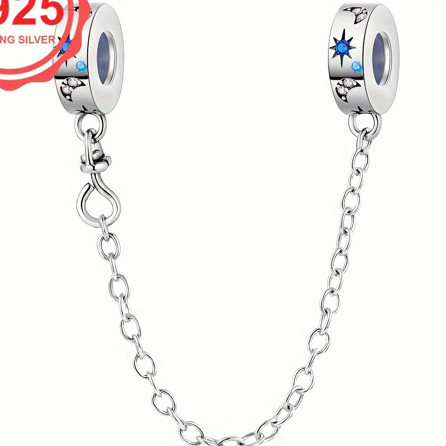 

1pc 925 Sterling Silver Diy Bracelet Bright Star Rubber Plug Safety Chaincharms For Women Luxury Fashion Jewelry Gift