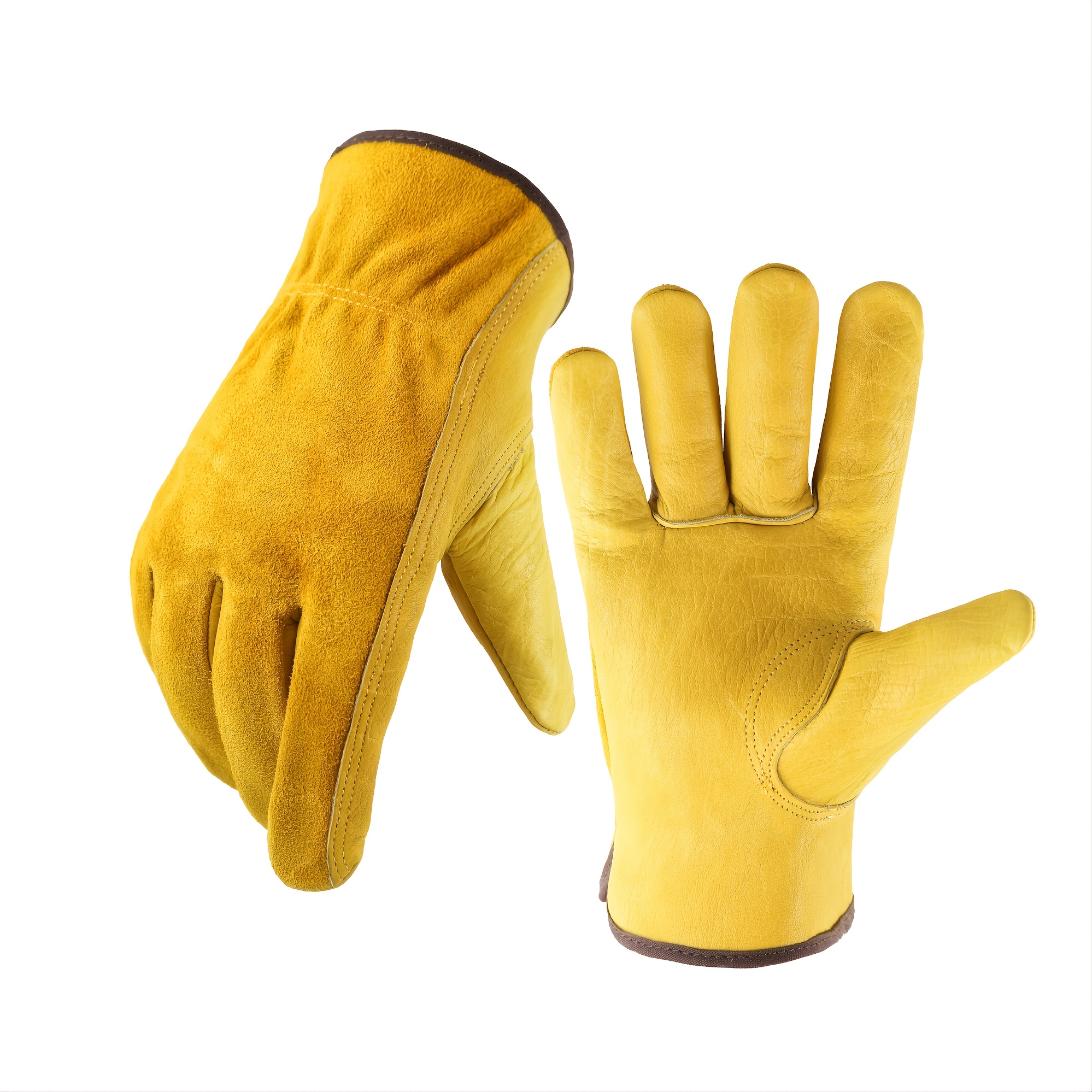Tarpop 6 pares de guantes de cuero de vaca para hombre, guantes de  jardinería de cuero de vaca grandes con palma reforzada, guantes de trabajo