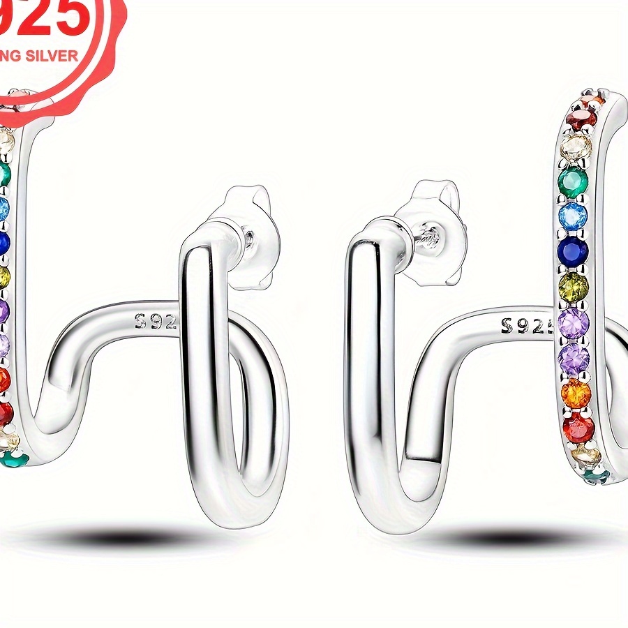 

4.1g S925 Hypoallergenic Earrings Rainbow Double Layer Earrings Earrings For Gift