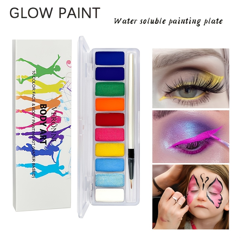 10 Color Glow in the Blacklight Face Paint,Neon Face & Body Painting Kits  Makeup for Kids Adult Halloween Glow in the Dark Party Supplies