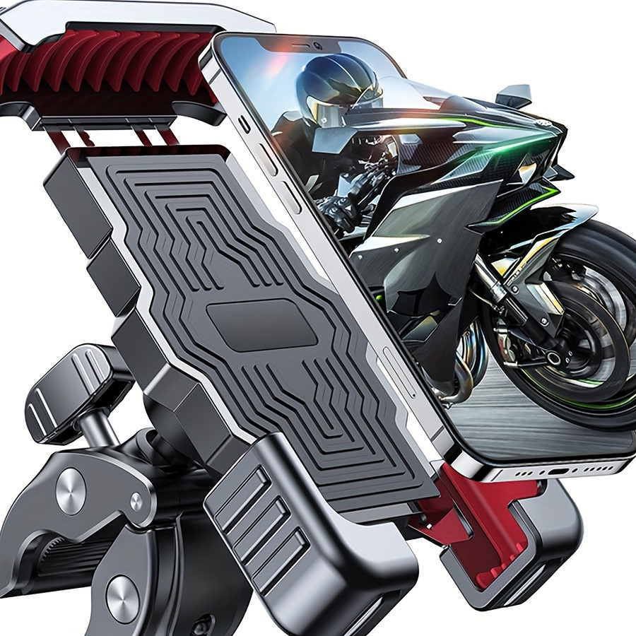 

Stainless Steel Motorcycle & Bicycle Handlebar Phone Mount - For 4.7-7" Phones, Non-slip Silicone Pad, Metal