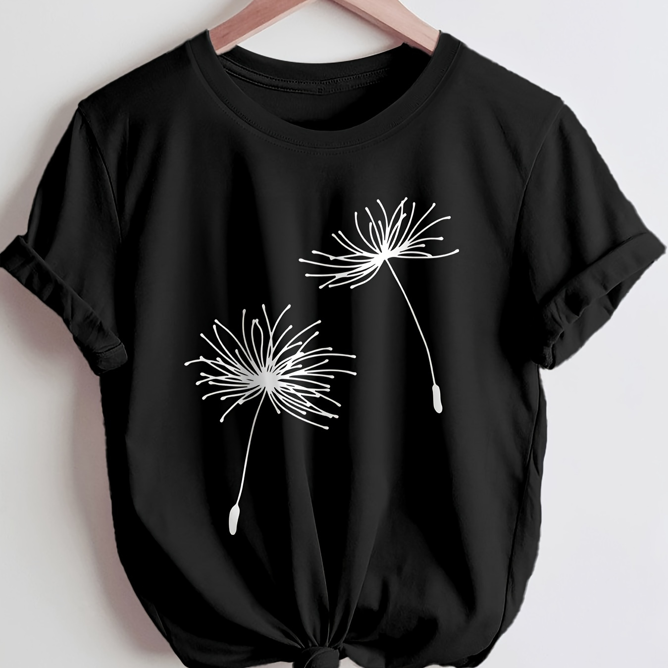 

Dandelion Print T-shirt, Short Sleeve Crew Neck Casual Top For Summer & Spring, Women's Clothing