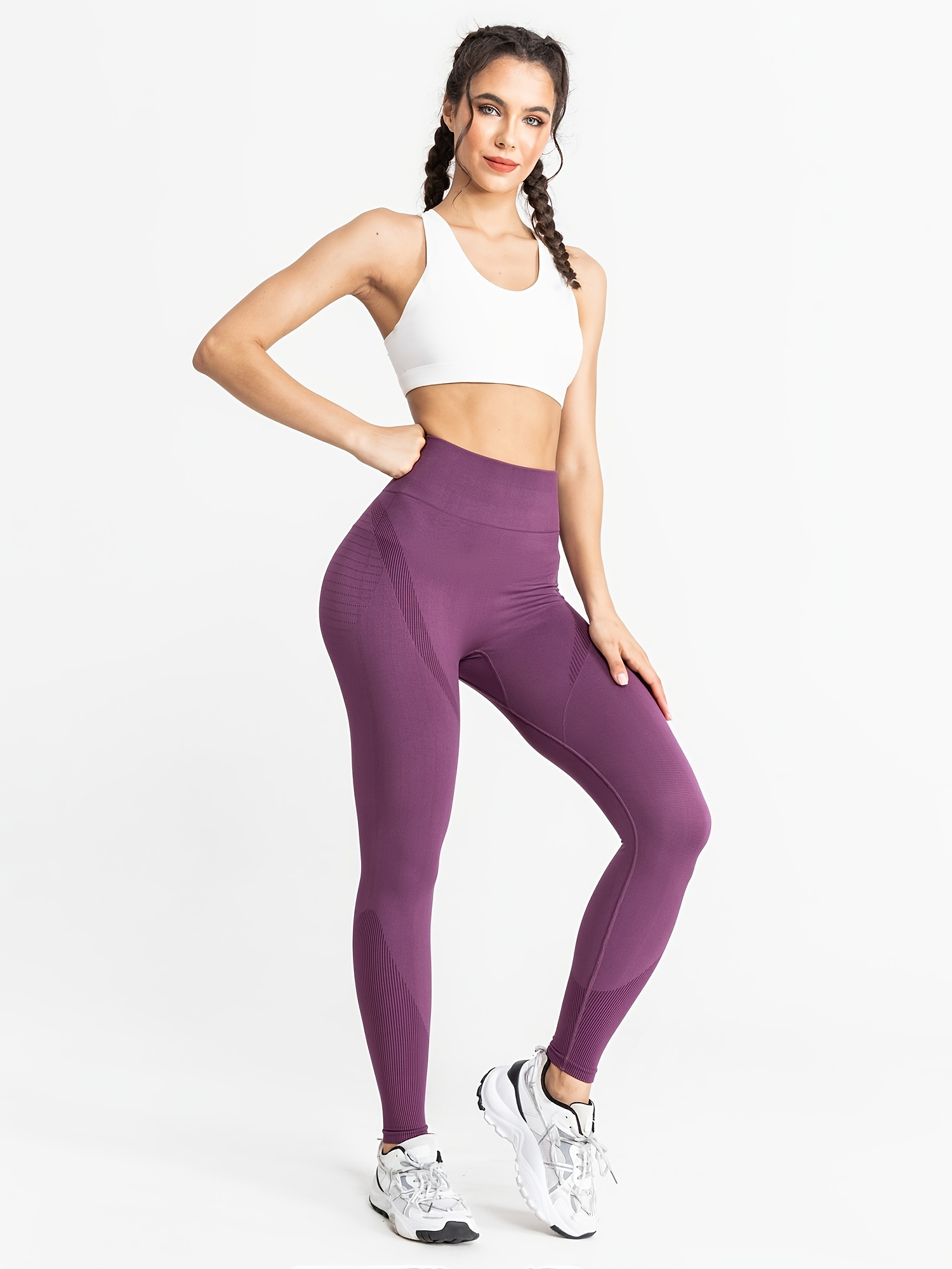 Solid Color High Waist Yoga Leggings Slim Fit Soft Sports - Temu
