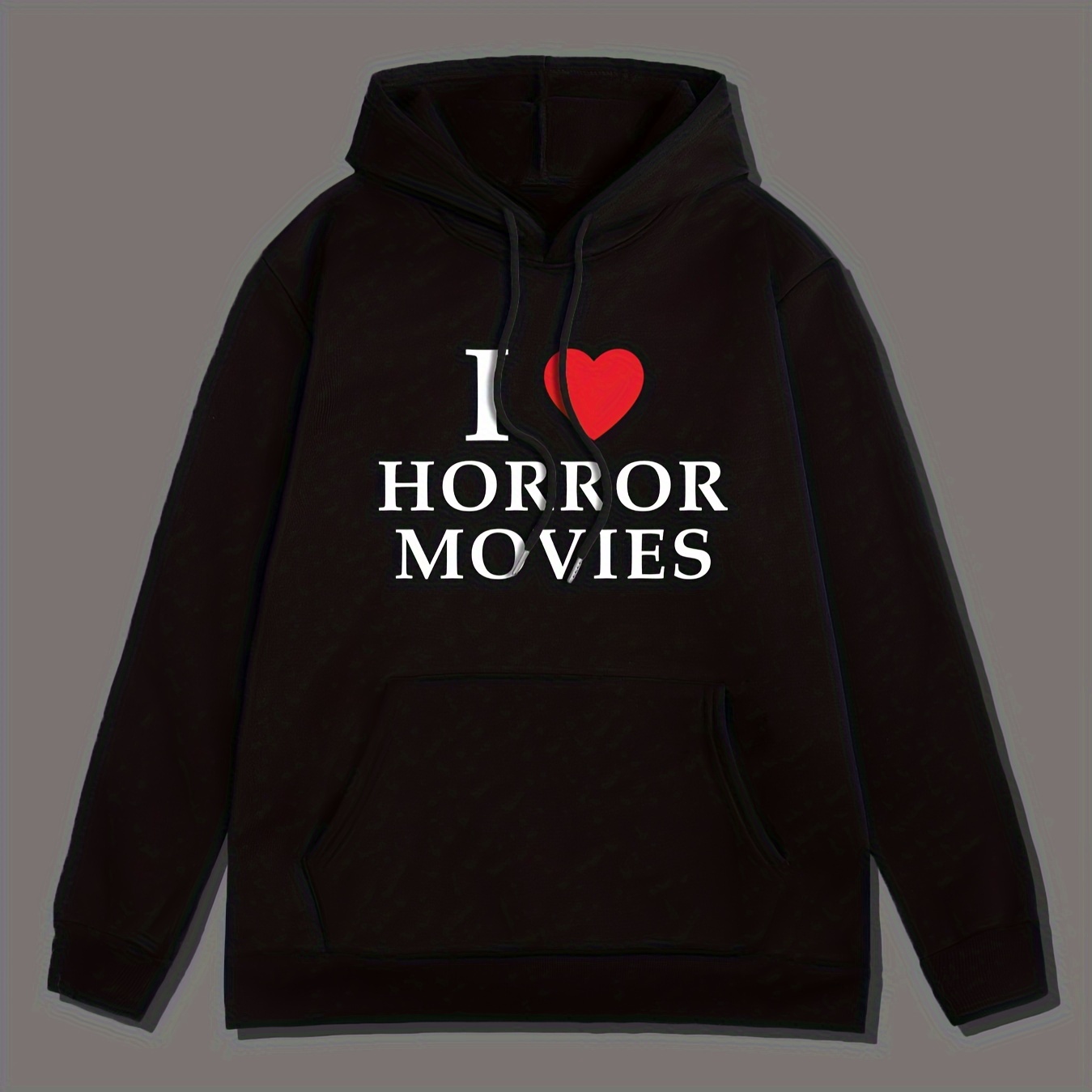 

I Love Horror Movies Print Hoodie, Cool Hoodies For Men, Men's Casual Pullover Hooded Sweatshirt With Kangaroo Pocket Streetwear For Winter Fall, As Gifts