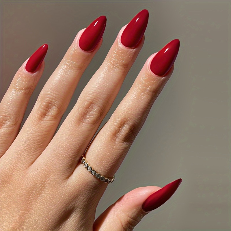 Short Press On Nails Oval Fake Nails Glossy Red Acrylic Nails Full