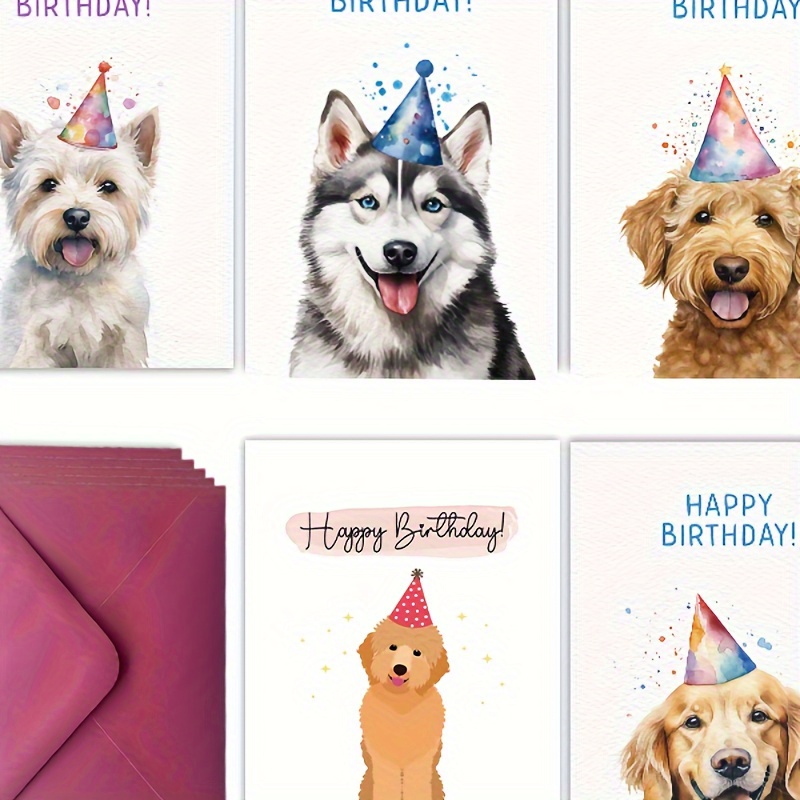 

5-piece Adorable Dog Birthday Cards With Party Hat Design - Perfect For Friends & Family, Versatile Greeting Cards