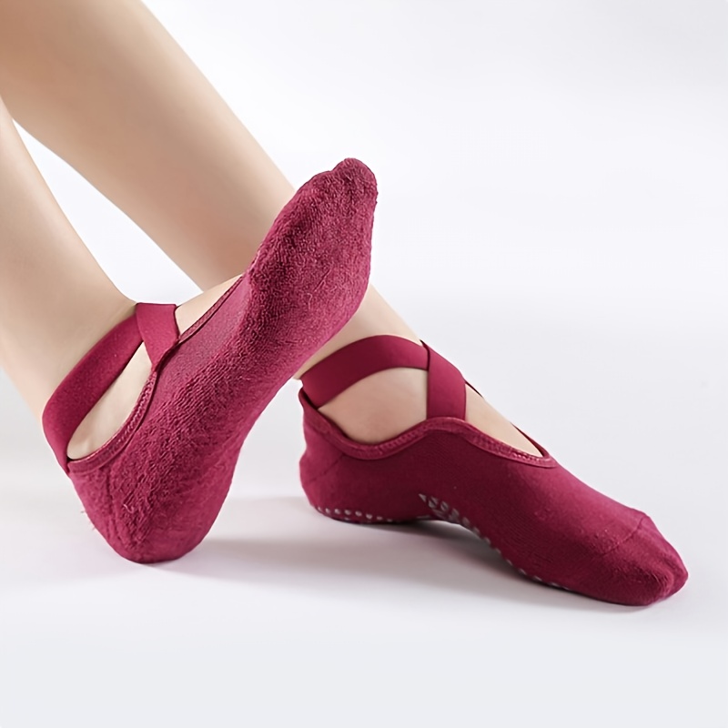 4 Pair Pilates Socks Women Yoga Shoes Grip Sports Gripper Socks Rose Red