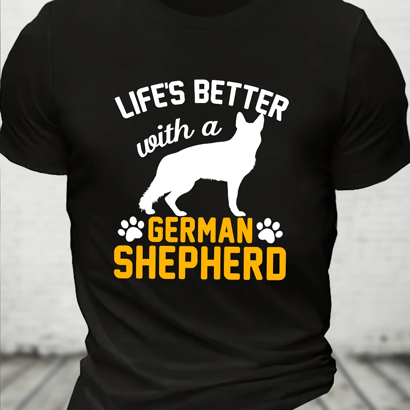 

German Shepherd Print Men's Crew Neck T-shirt, Short Sleeve Versatile Casual Summer Clothes