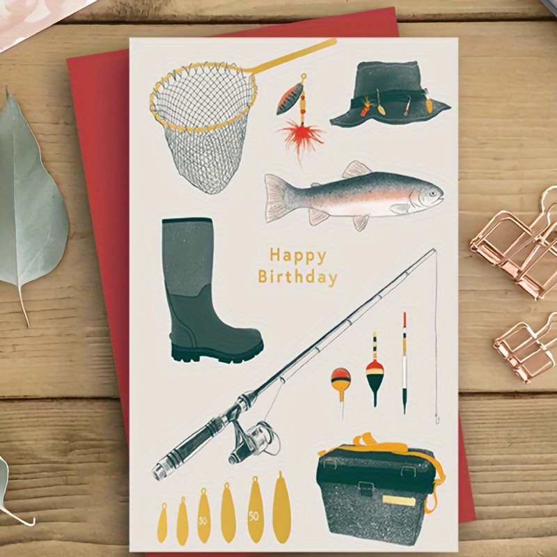 

Unique Fishing-themed Birthday Card With Vibrant Feathered Hook - Family & Friends, Stationery & Gift Packaging Supplies, Fishing Birthday Party Decorations