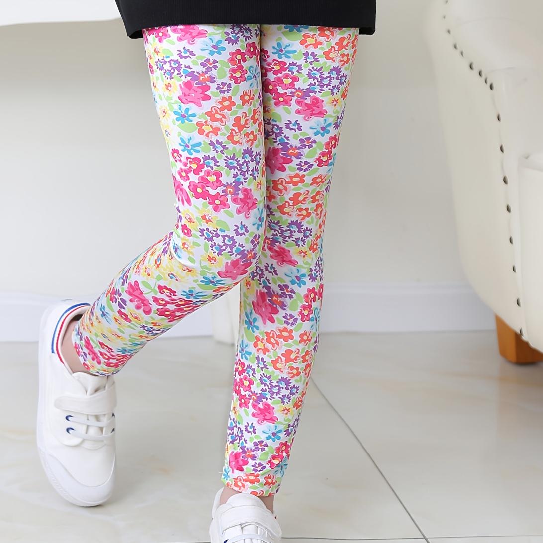 Toddler Girls Flowers Graphic Leggings Thin Casual Elastic - Temu