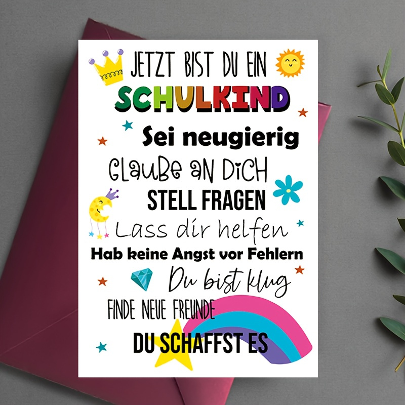 

Return To School Card: A Colorful Poster With The Phrase 'jetzt Bist Du Ein Schulkind' In German, Perfect For Gift Giving To Family And Friends