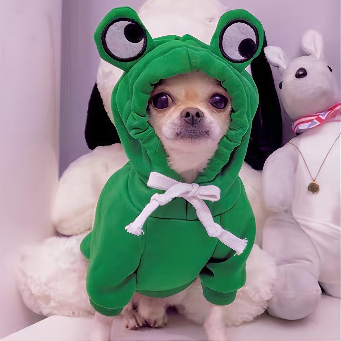 Söt Frog Pet-tröja För Små Och Medelstora Hundar - Grön Hundhuvtröja Med Rolig Design