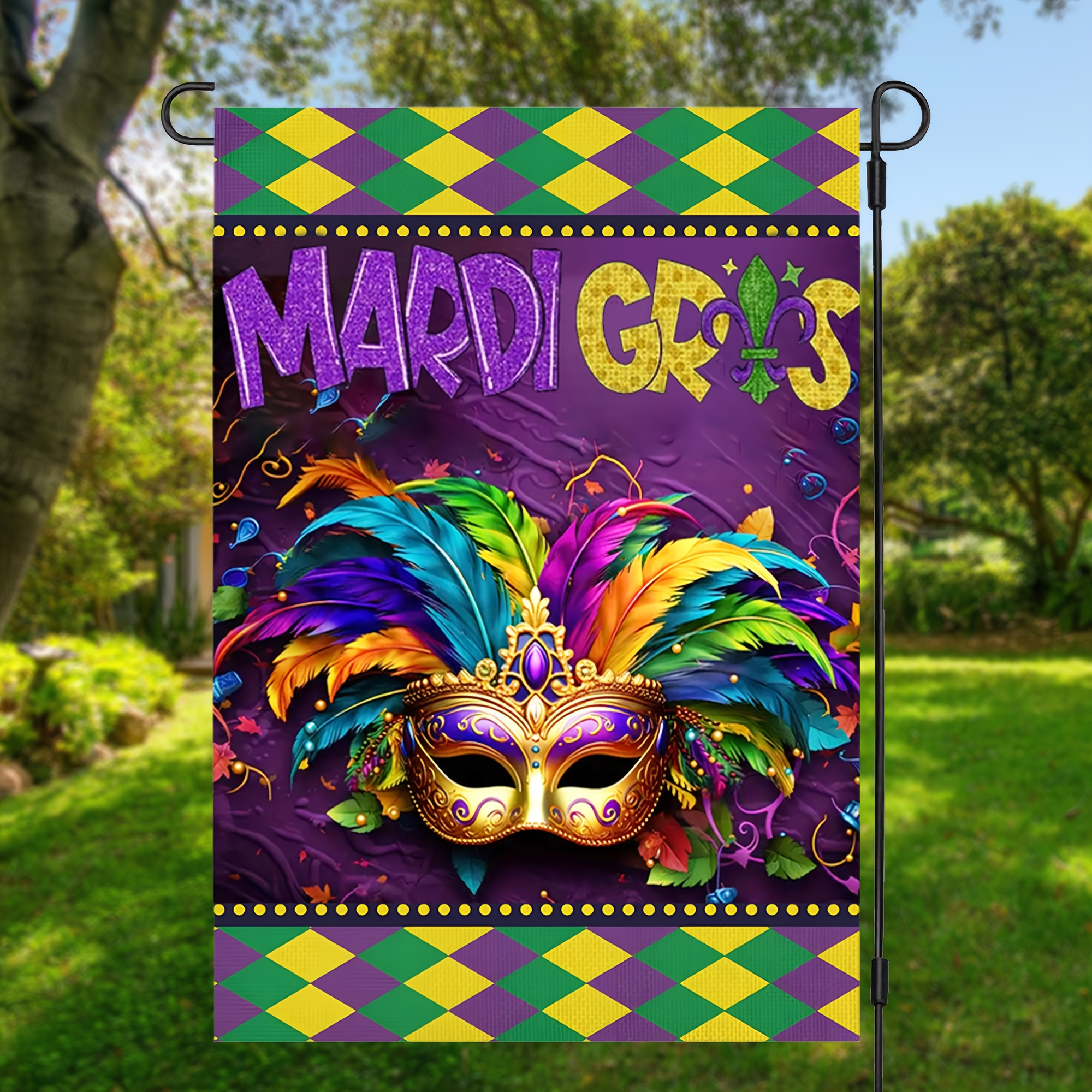 

1pc, Mardi Gras Mask Carnival Garden Flag, Double Sided Garden Yard Flag, Home Decor, Outside Decor, Yard Decor, Garden Decor, Holiday Decor, No Flagpole
