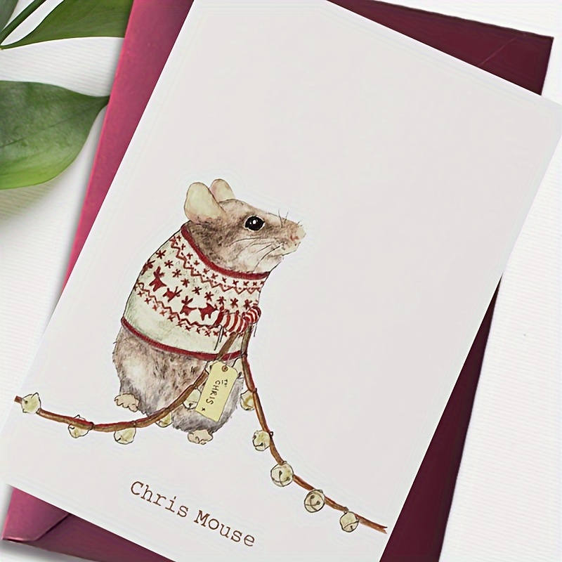 

Charming Christmas Card With Festive Mouse & String Lights Design - Perfect For Family & Friends, Stationery And Gift Packaging Supplies