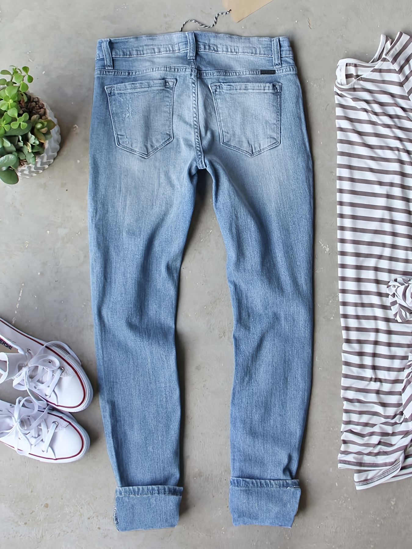 Ripped Light Wash Slim Fit Jeans Medium Strech Distressed - Temu
