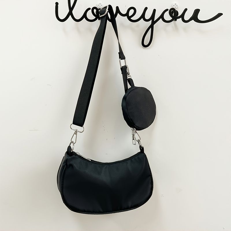 Two Piece Crossbody Bag, Fashion Nylon Shoulder Bag Plus Purse, Zipper  Decor Bag For Work - Temu