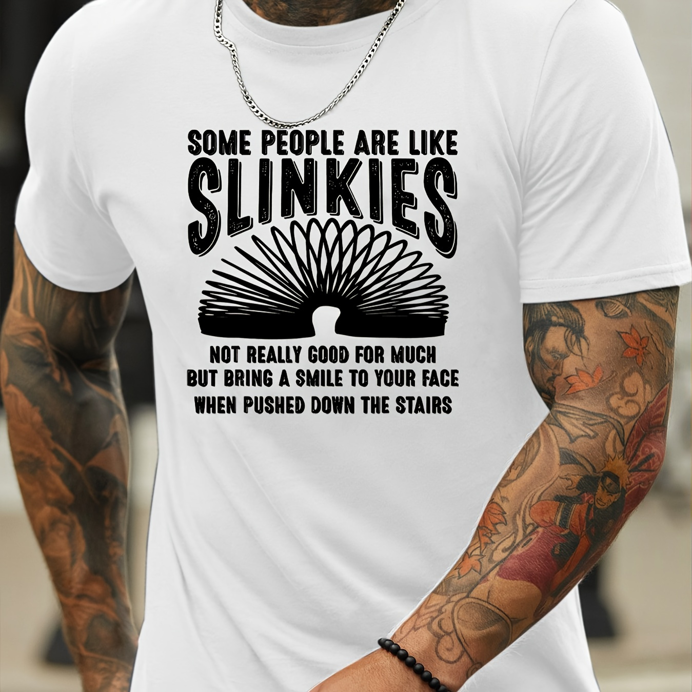 

Some People Are Like Slinkies Print, Men's Comfy T-shirt, Casual Fit Tees For Summer, Men's Clothing Tops For Daily Activities