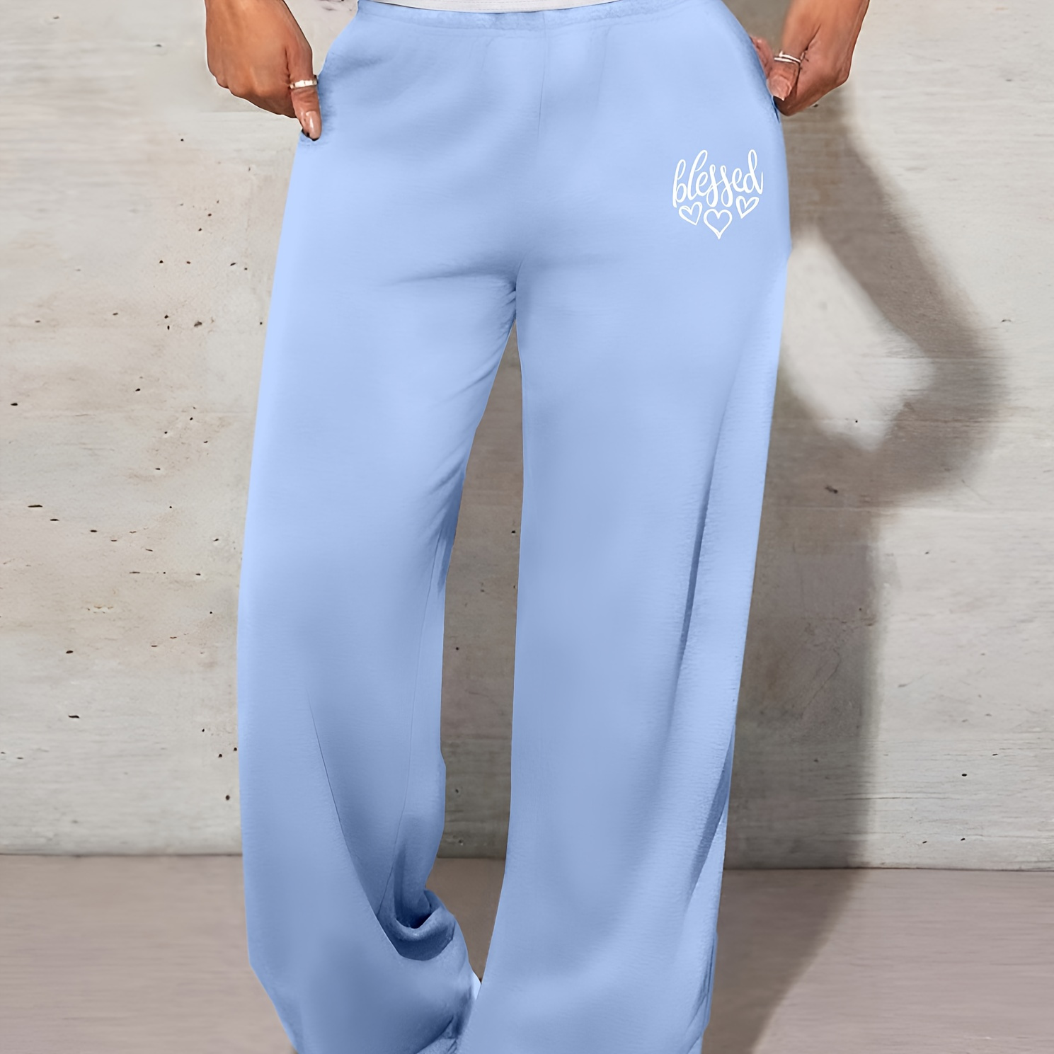 

Pantalons de Survêtement Décontractés à Taille Haute pour Femmes avec Imprimé Cœur - Coupe , Poches, Joggers en Polyester Toutes