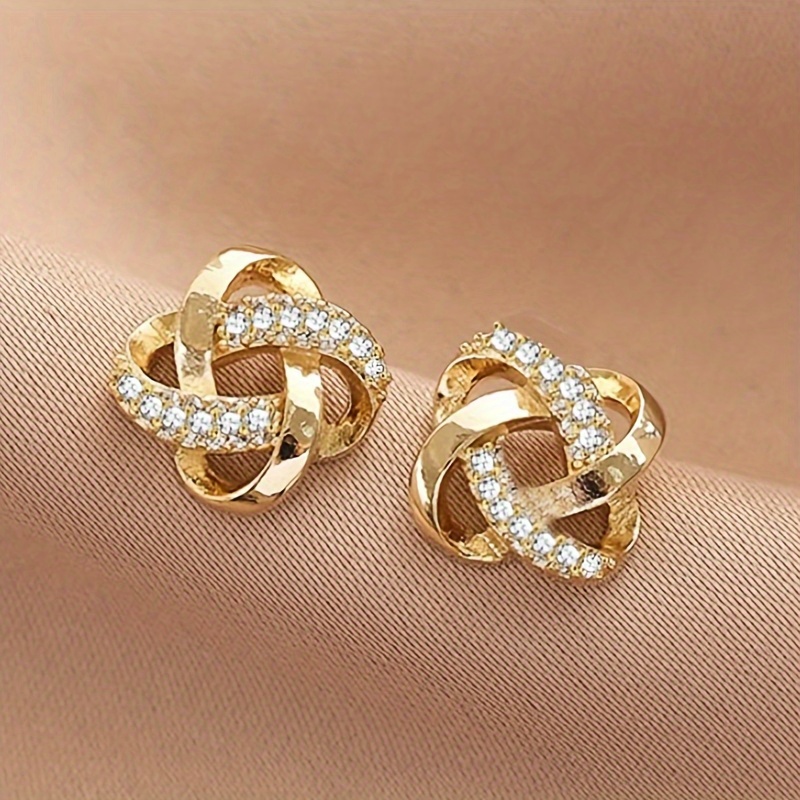 

Elegant 2pcs Hollow Stud Earrings With , Matte Golden Plated Alloy, Stainless Steel Posts - Jewelry For , Casual