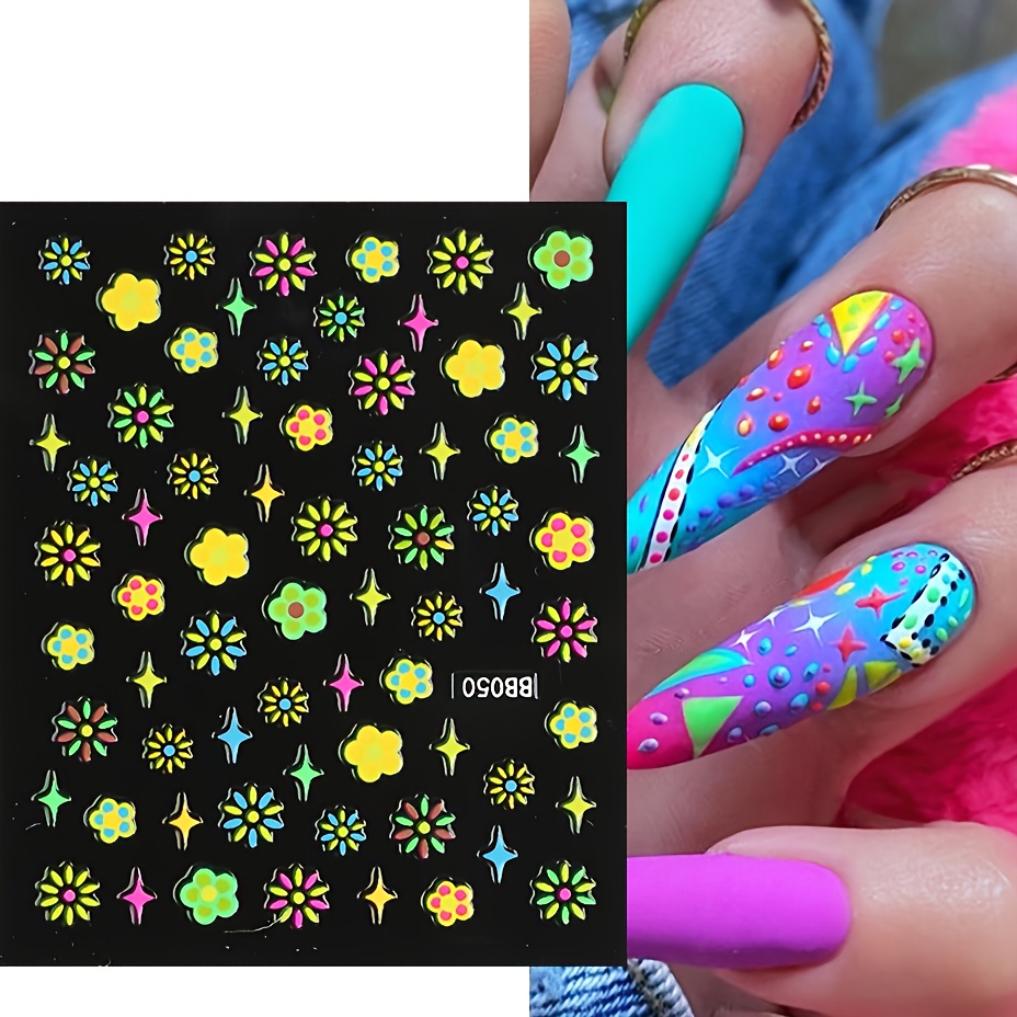 3d Nail Art Stickers Set Colorful Floral Designs With - Temu