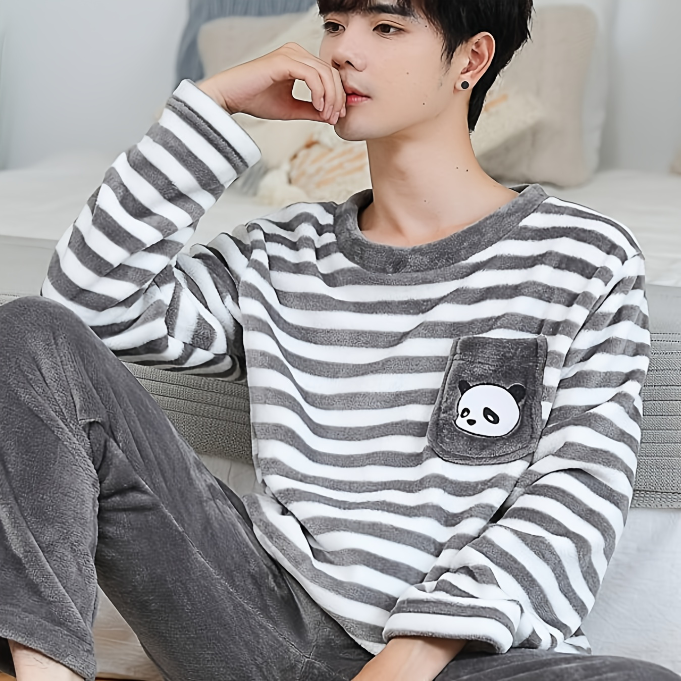 

Long Sleeves And Pants Pajamas Set, Stripes And Pattern , And And And Pants For Men