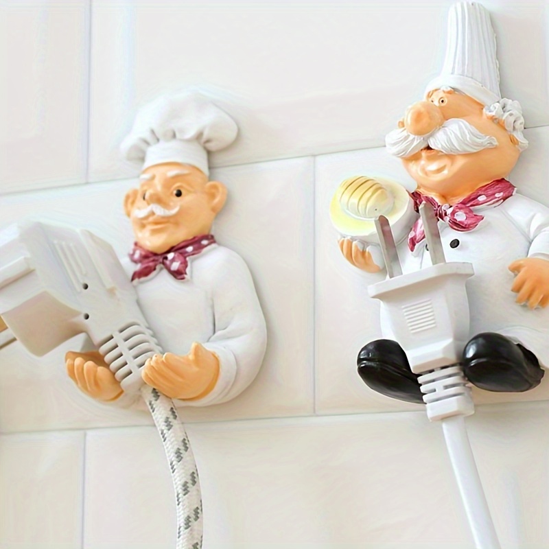 

2pcs Chef-themed Adhesive Plug Hooks - , Wall-mounted Cord Organizer For Kitchen & Bathroom