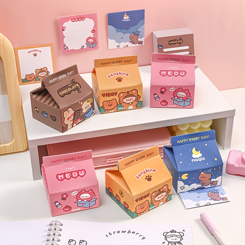 Cartoon Cute Milk Box Note Paper Girl Heart Boxed Note Book Student ...