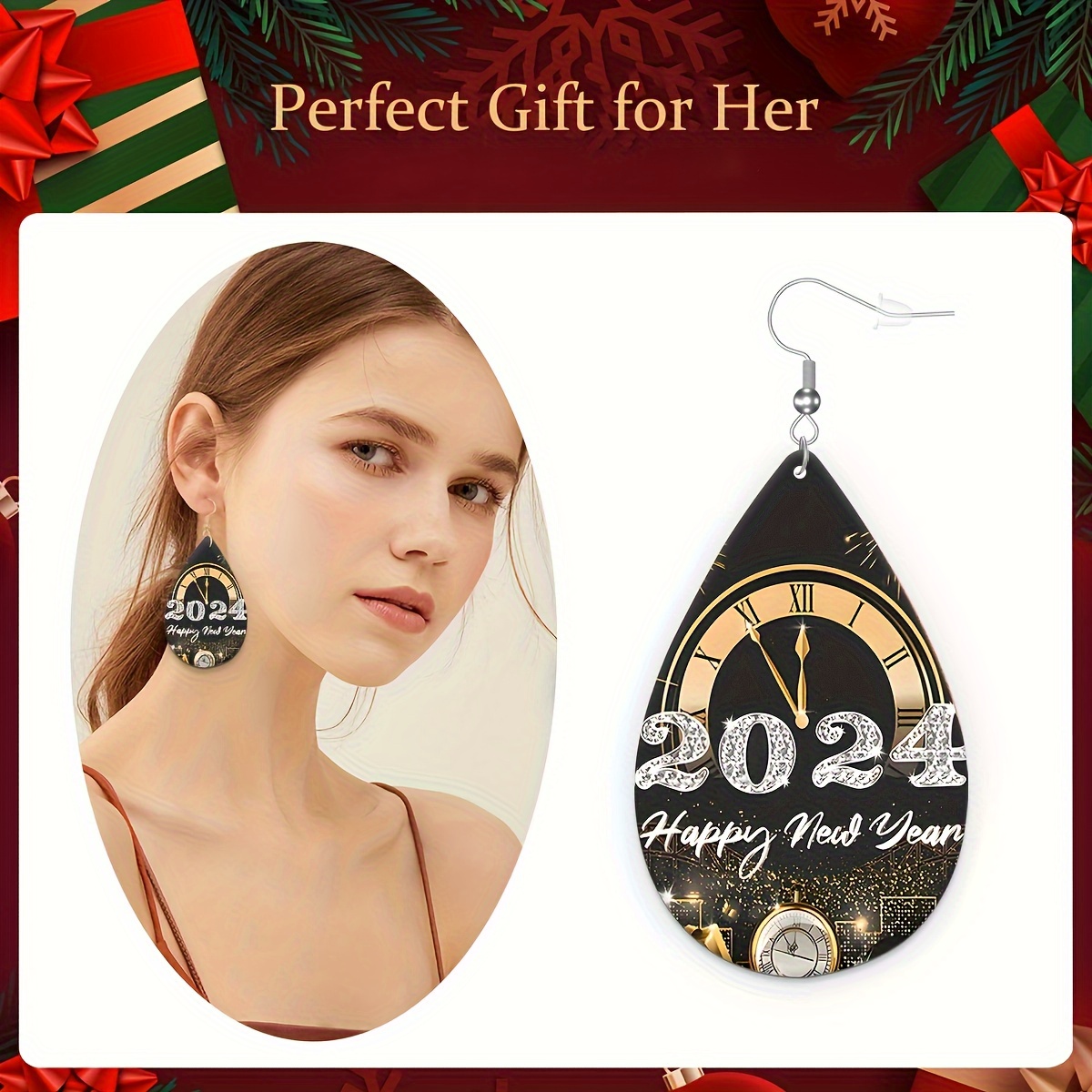 2024 Happy New Year Earrings New Year Party Gifts - Temu