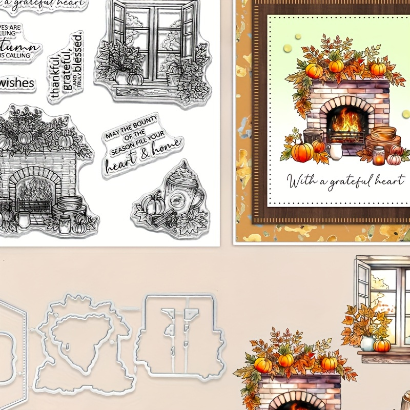 

Fireplace And Window Cutting Dies Clear Stamp Set Diy Scrapbooking Supplies Knife Mold Metal Dies Silicone Stamp For Cards Albums Crafts Decor