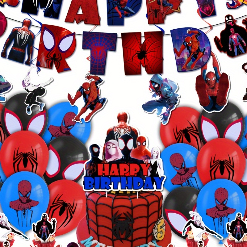 

38pcs Spider-man Party Decoraction Set, Ballons, Banners, Cake Toppers, Spiral Hangings, Party Essential Supplies For ' Birthdays & Christmas Celebrations, Birthday Decorations,