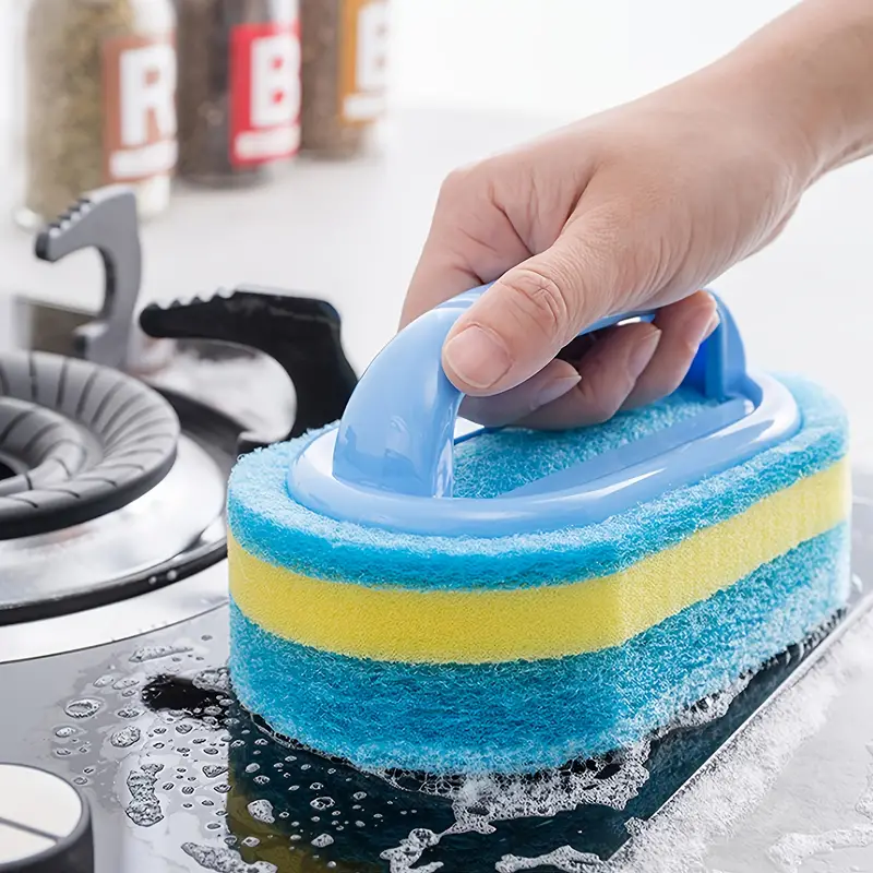 Dish Washing Kitchen Sponge Brush with Detachable Cleaner Adding Handle  Scrubber