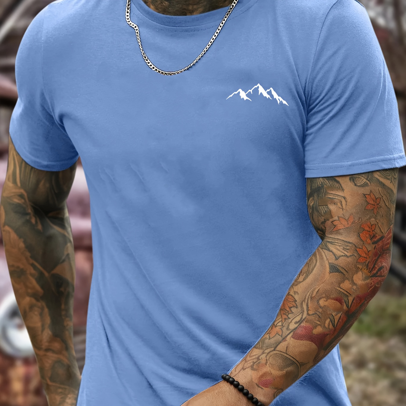 

Mountain Stylish Print Summer & Spring Tee For Men, Casual Short Sleeve Fashion Style T-shirt, Sporty New Arrival Novelty Top For Leisure