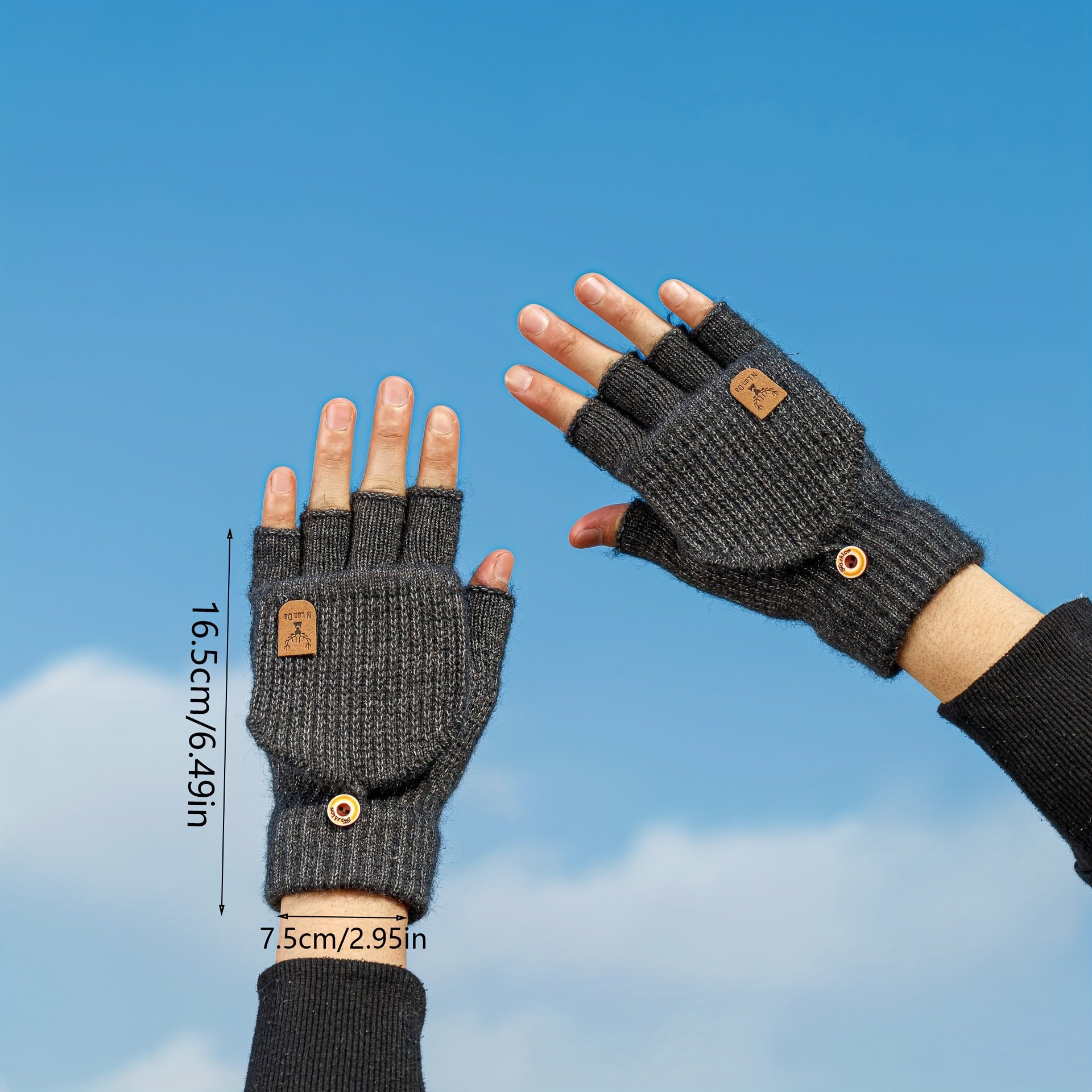 1pair Warm Knitted Fingerless Gloves Men Deer Horn Flip Five A