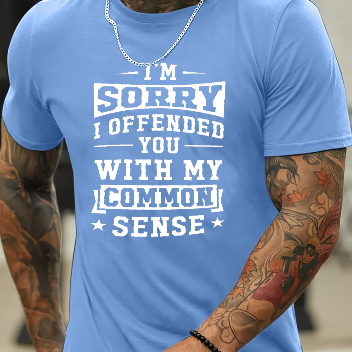 

I Sorry I Offended You Print Men's Crew Neck T-shirt, Short Sleeve Versatile Casual Summer Clothes