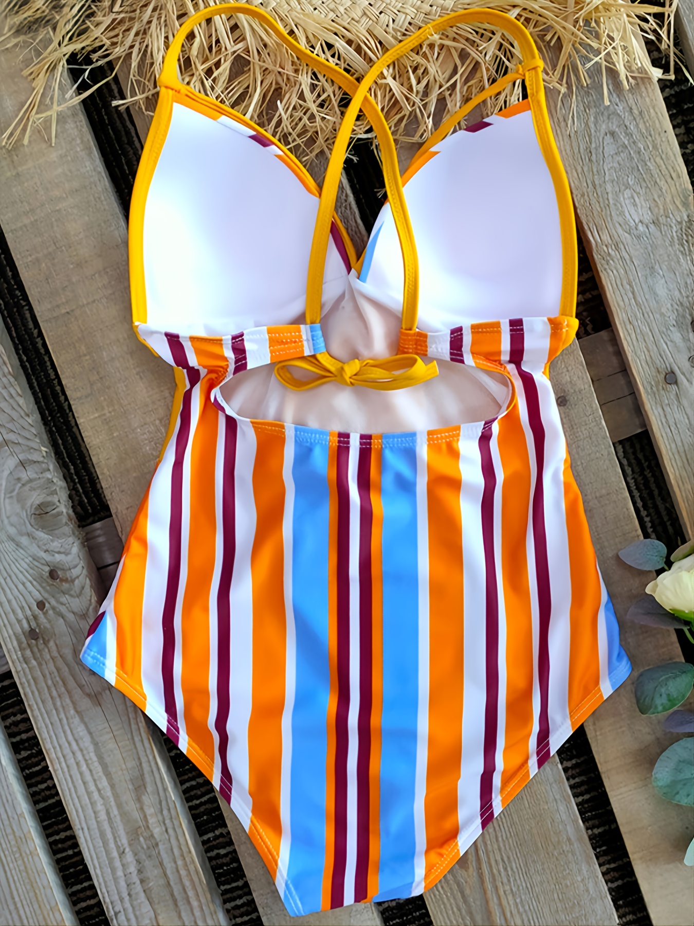 Contrast Color Cut Out Waist One Shoulder Strap High Waist * Swimsuit,  Women's Swimwear