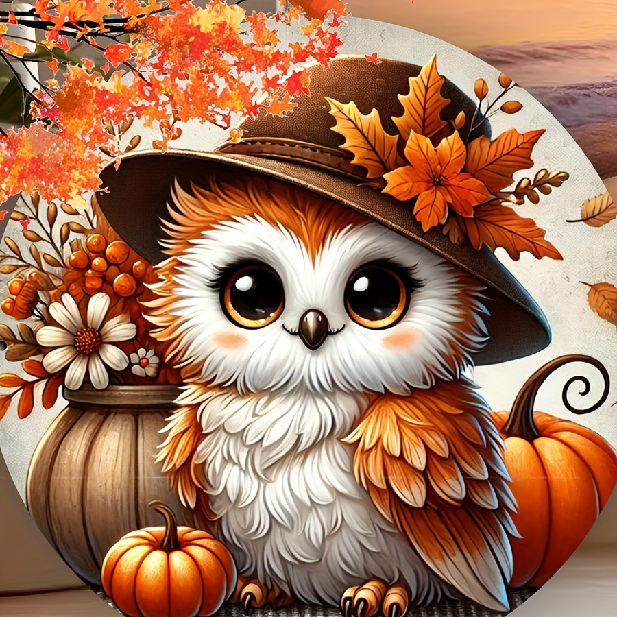 

Seasonal Owl And Pumpkin Wall Art: Adorable Metal Decoration For Home, Cafe, Apartment, Restaurant, And Living Room - Durable Iron Material