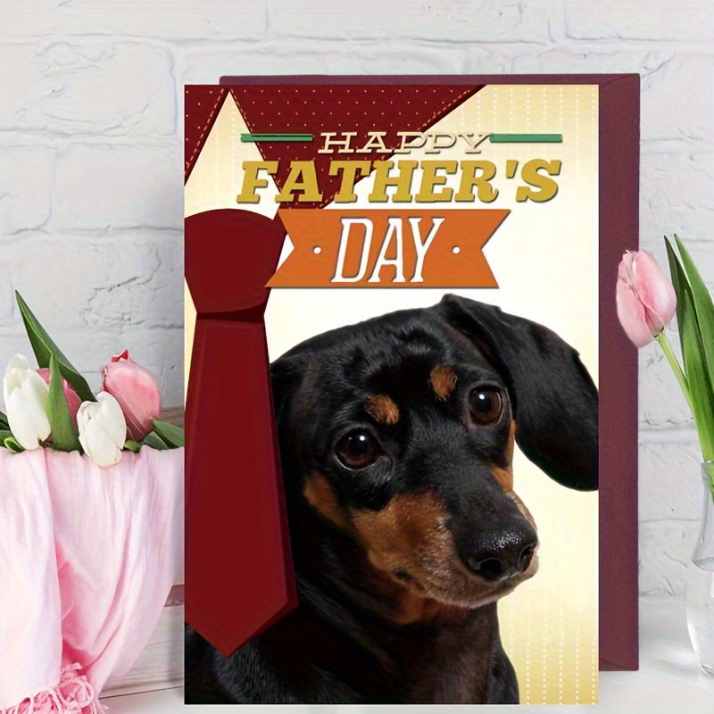 

1pc, At The Center Of The Greeting Card Is A Black Brown Dog With And An Alert Expression, It Says "happy Father's Day". As A Gift Card Suitable For Giving To One's Own Father, Father's Day