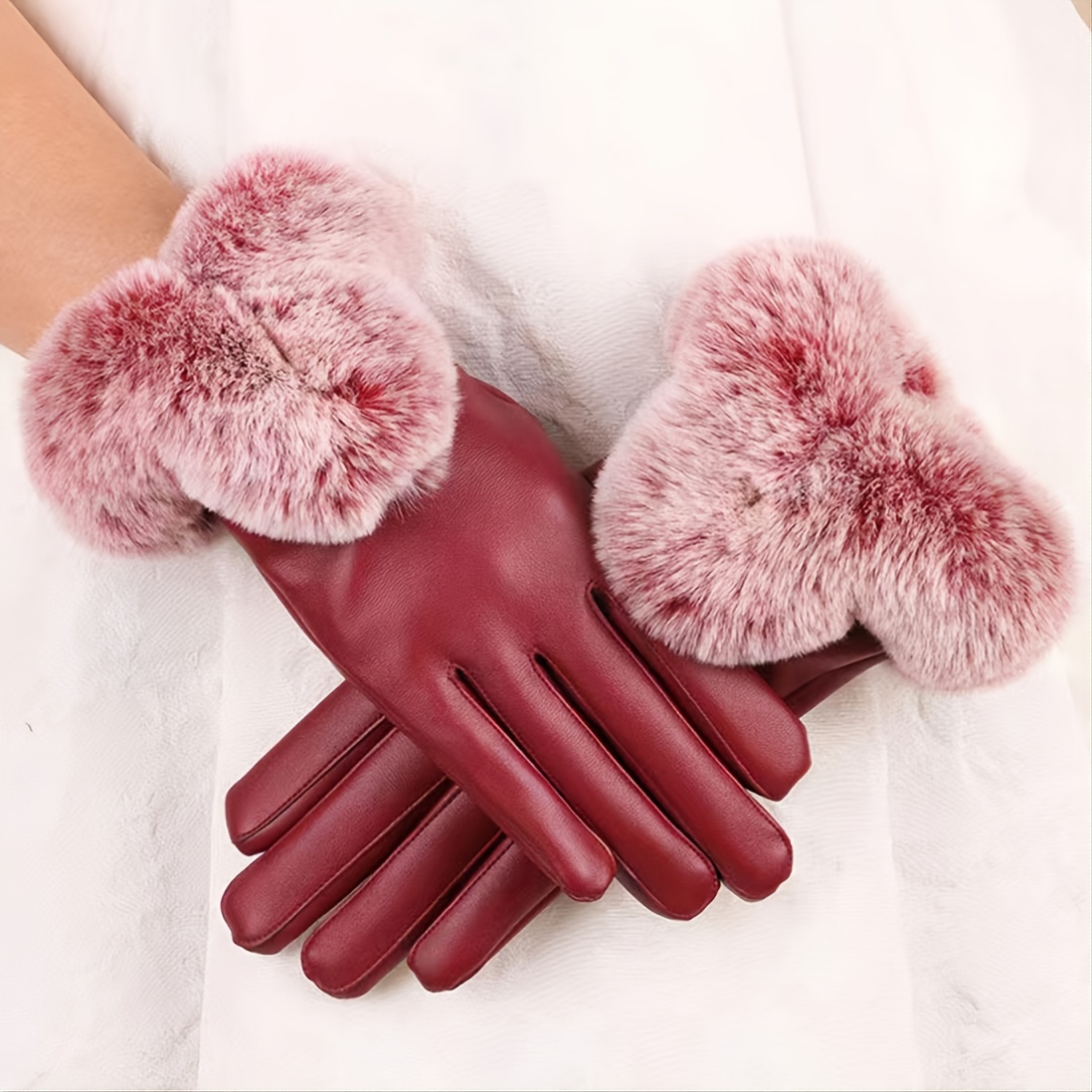 Guantes cortos impermeables de cuero de invierno con calefacción para mujer  con decoración de piel sintética para mujer - Milanoo.com