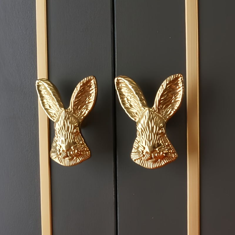 

4-pack Brushed Zinc Alloy Rabbit Knobs - Elegant Metal Drawer Pulls For Cabinets And Dressers With Installation Hardware - Animal-shaped Handles For Home Decor