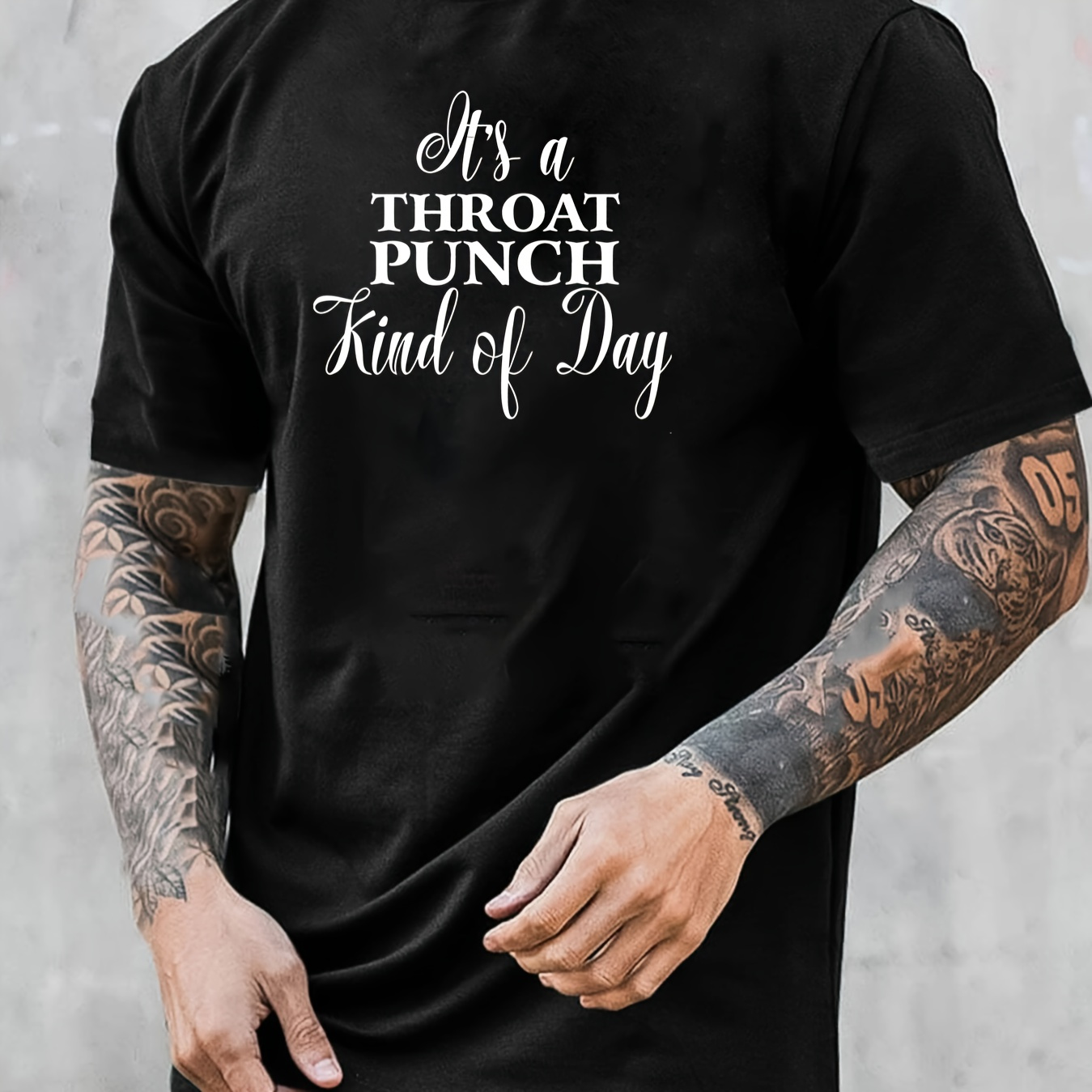 

Throat Punch Letter Print Men's Short Sleeve T-shirts, Comfy Casual Breathable Tops For Men's Fitness Training, Jogging, Men's Clothing