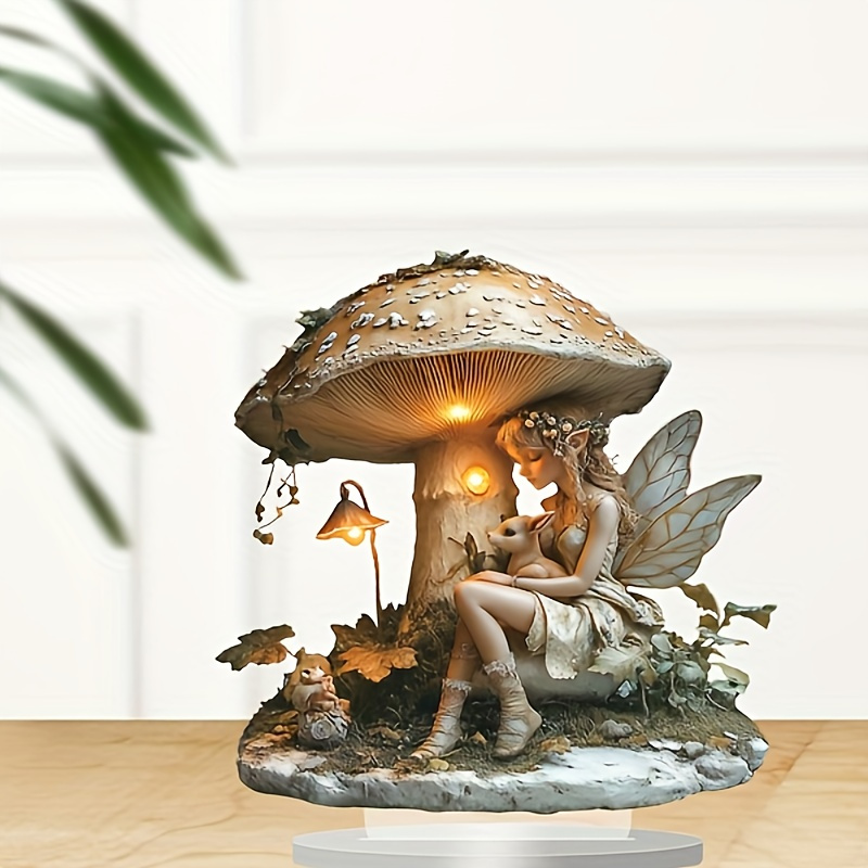 

2d Flat [2d Flat] Bohemian Acrylic Fairy And Mushroom Night Light - Decorative Figurine For Home, Office, , 7.08x7.08 Inches