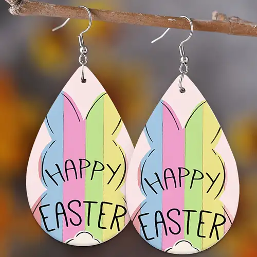 Easter Bunny Teardrop Wooden Sublimation Earrings